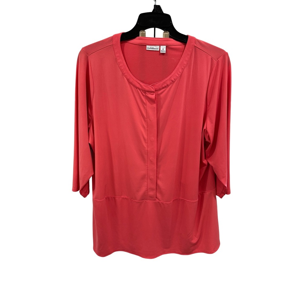 Croft & Barrow Coral‎ Top 1X 3/4 Sleeve Button Detail Women's Blouse